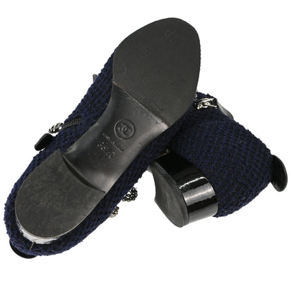 Chanel * Navy Black Tweed Charm Loafers Shoes #35 1/2