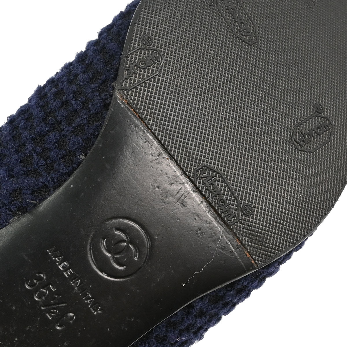 Chanel * Navy Black Tweed Charm Loafers Shoes #35 1/2