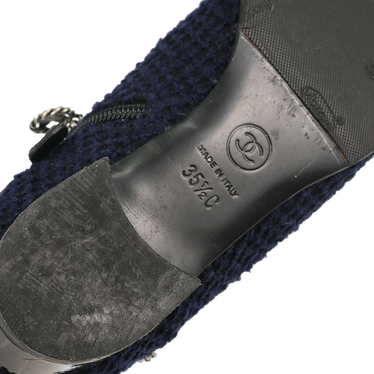 Chanel * Navy Black Tweed Charm Loafers Shoes #35 1/2