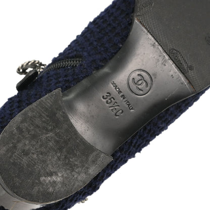 Chanel * Navy Black Tweed Charm Loafers Shoes #35 1/2