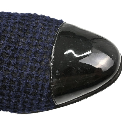 Chanel * Navy Black Tweed Charm Loafers Shoes #35 1/2