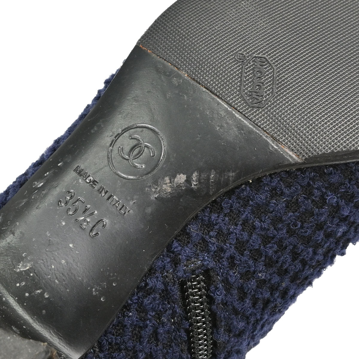 Chanel * Navy Black Tweed Charm Loafers Shoes #35 1/2
