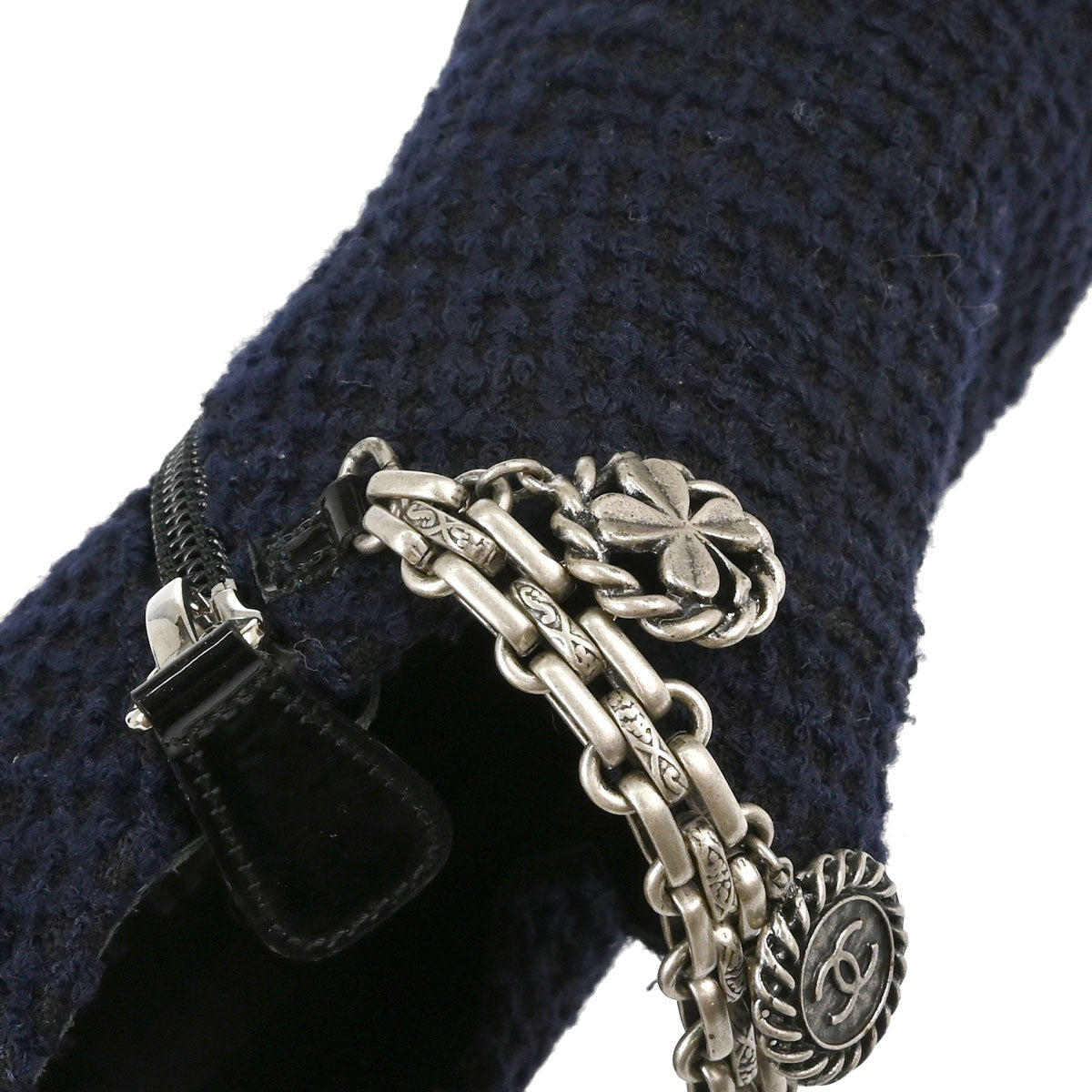Chanel * Navy Black Tweed Charm Loafers Shoes #35 1/2
