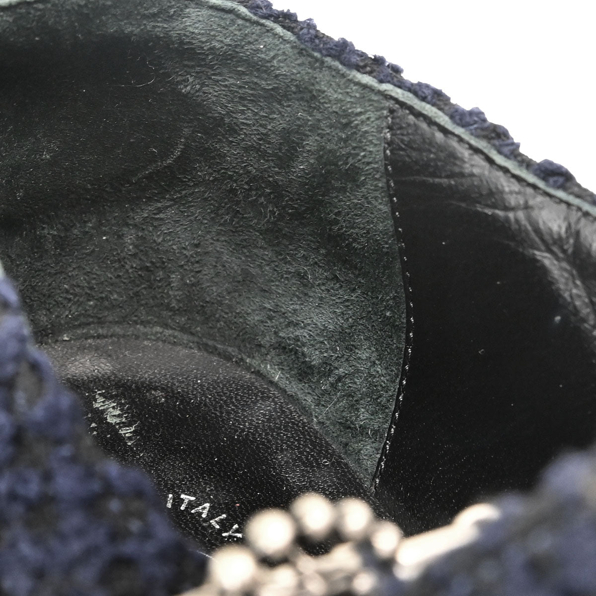 Chanel * Navy Black Tweed Charm Loafers Shoes #35 1/2
