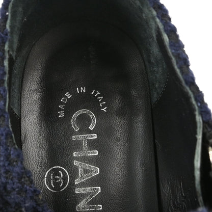 Chanel * Navy Black Tweed Charm Loafers Shoes #35 1/2