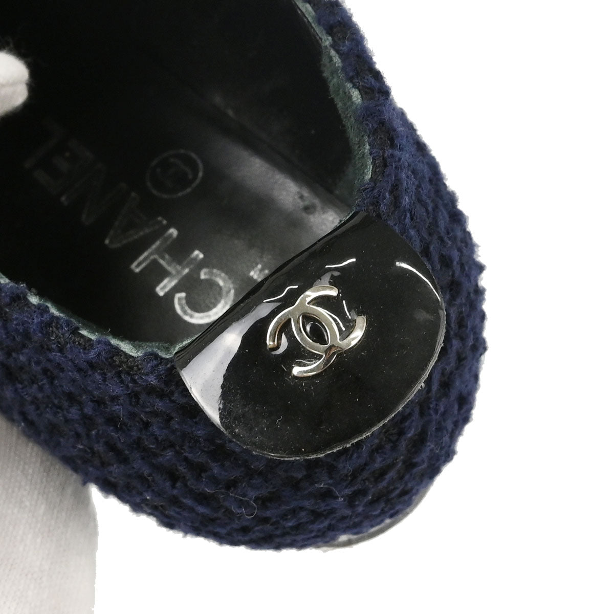 Chanel * Navy Black Tweed Charm Loafers Shoes #35 1/2