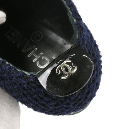 Chanel * Navy Black Tweed Charm Loafers Shoes #35 1/2