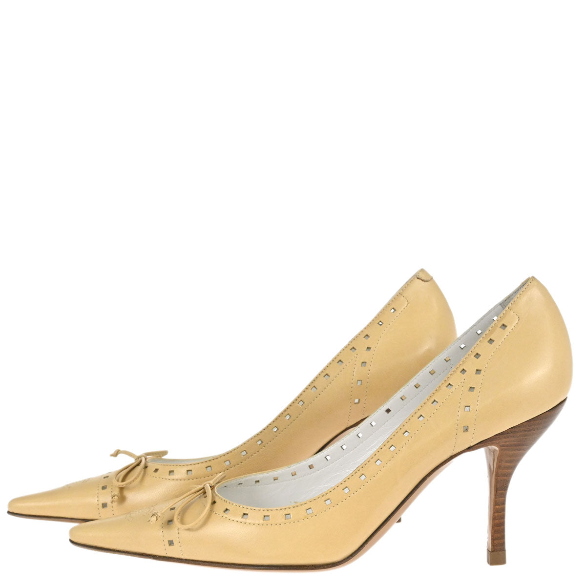 Chanel * CC Bow Beige Leather Pumps Shoes #38