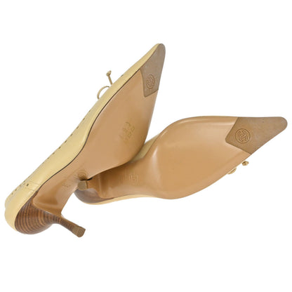 Chanel * CC Bow Beige Leather Pumps Shoes #38