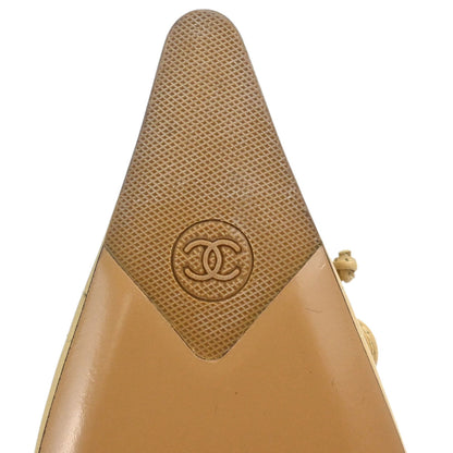 Chanel * CC Bow Beige Leather Pumps Shoes #38