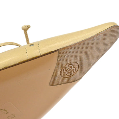 Chanel * CC Bow Beige Leather Pumps Shoes #38