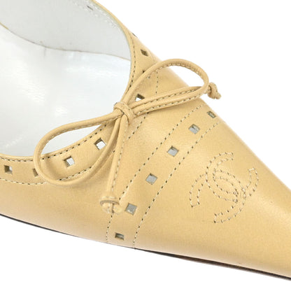 Chanel * CC Bow Beige Leather Pumps Shoes #38