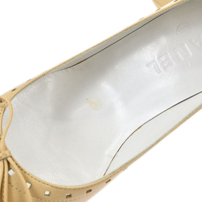 Chanel * CC Bow Beige Leather Pumps Shoes #38