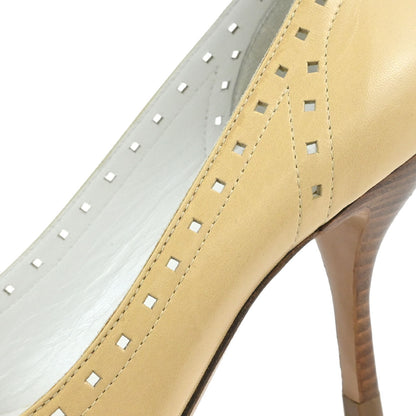 Chanel * CC Bow Beige Leather Pumps Shoes #38
