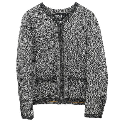 Chanel 1997 Single Breasted Collarless Jacket Black #46