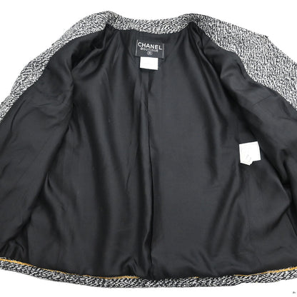 Chanel 1997 Single Breasted Collarless Jacket Black #46