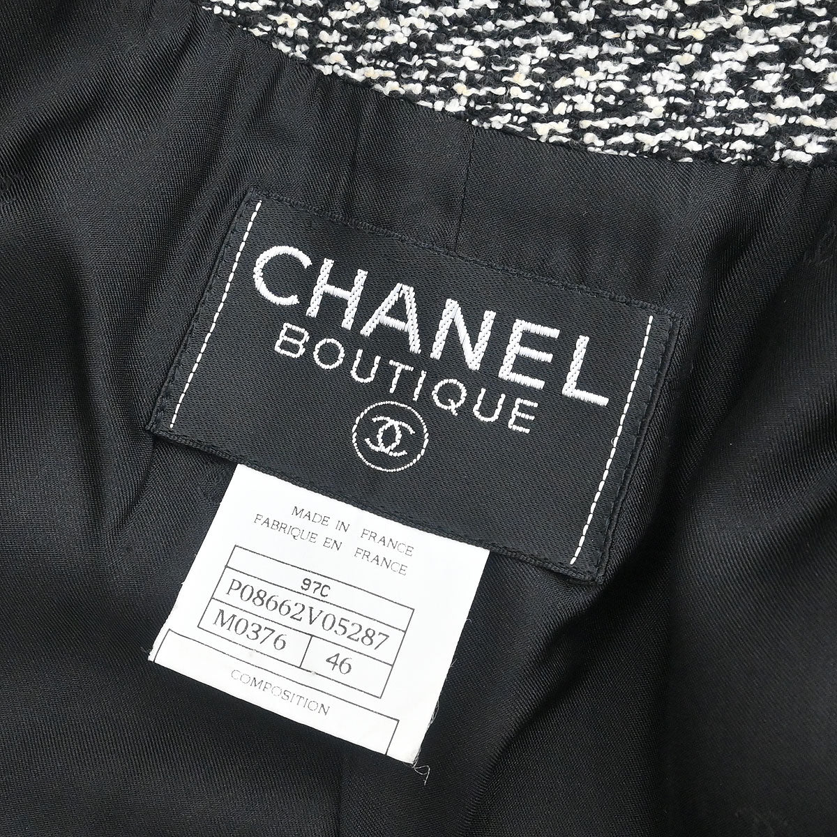Chanel 1997 Single Breasted Collarless Jacket Black #46