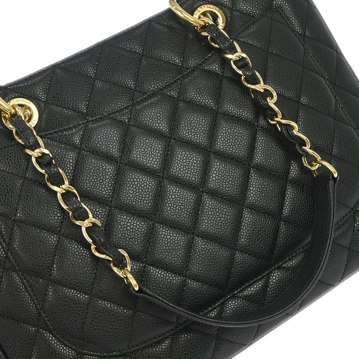 Chanel 2013-2014 Black Caviar Skin Grand Shopping Tote GST Chain Handbag