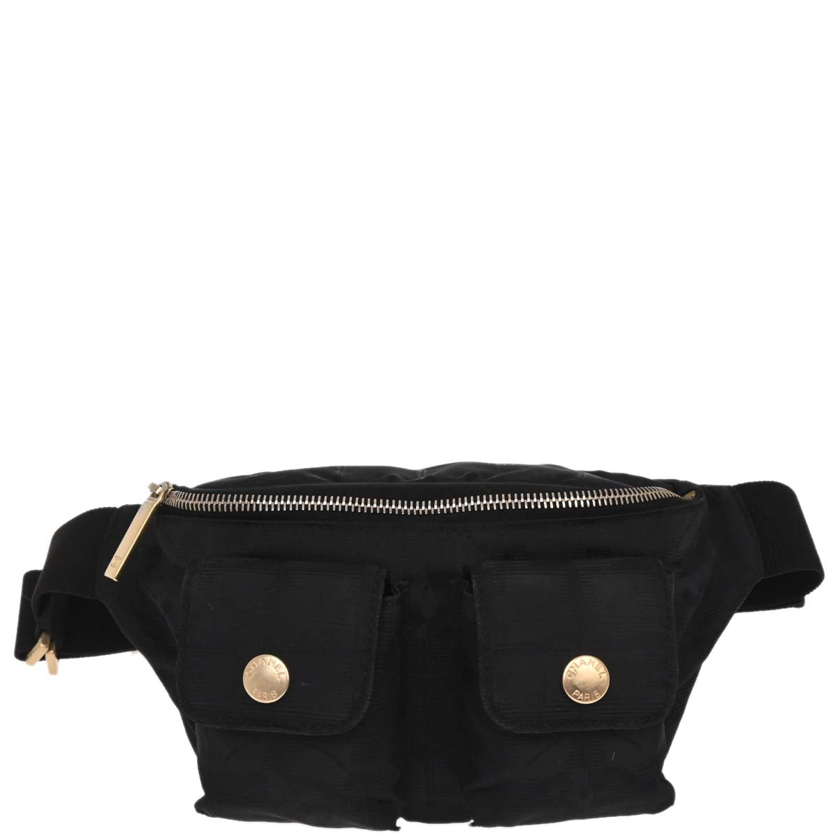 Chanel Black Jacquard Nylon Travel Line Waist Bum Bag