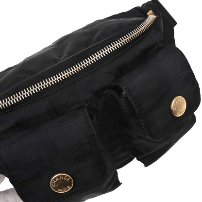 Chanel Black Jacquard Nylon Travel Line Waist Bum Bag