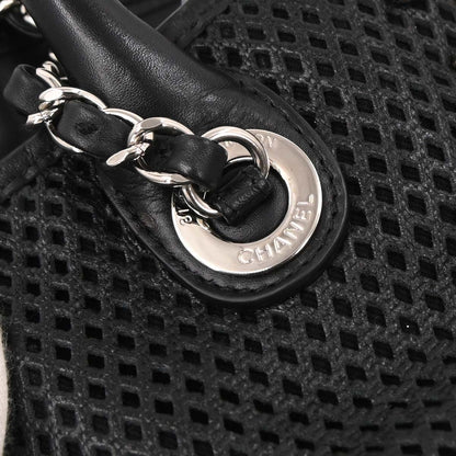 Chanel Black Perforated Calfskin Up In The Air Tote 2way Shoulder Chain Handbag