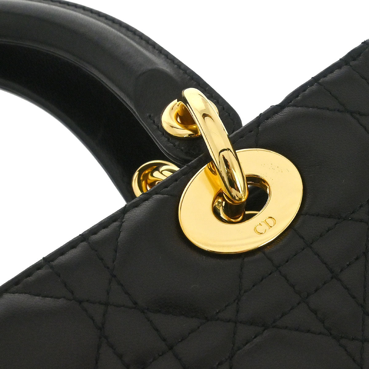 Christian Dior Black Lambskin Medium Lady Dior Cannage 2way Shoulder Handbag