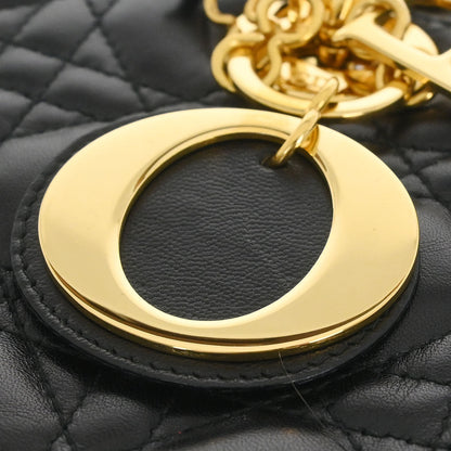 Christian Dior Black Lambskin Medium Lady Dior Cannage 2way Shoulder Handbag