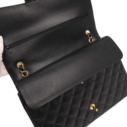 Chanel Black Caviar Skin Maxi Classic Double Flap Shoulder Bag