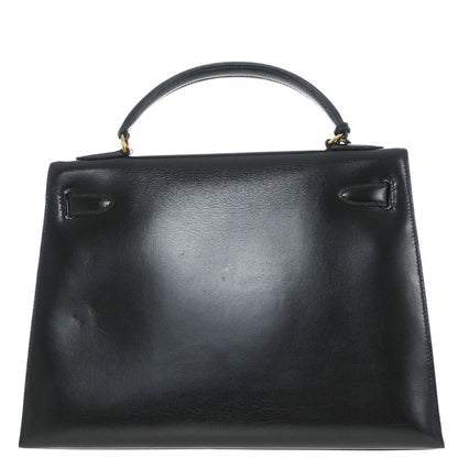 Hermes Black Box Calf Kelly 32 Sellier Handbag