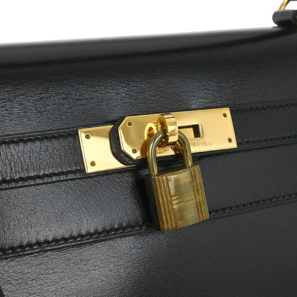 Hermes Black Box Calf Kelly 32 Sellier Handbag