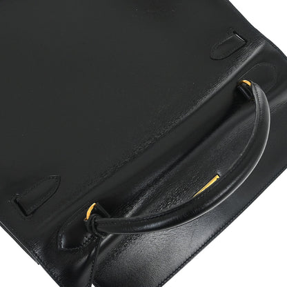 Hermes Black Box Calf Kelly 32 Sellier Handbag