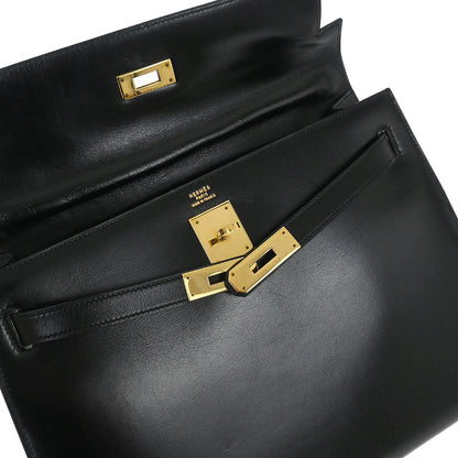 Hermes Black Box Calf Kelly 32 Sellier Handbag