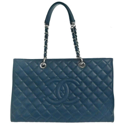Chanel Blue Caviar Skin Grand Shopping Tote GST XL Chain Handbag