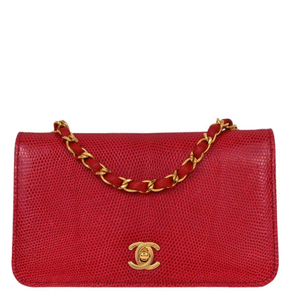 Chanel * 1989-1991 Red Lizard Turnlock Mini Full Flap Shoulder Bag