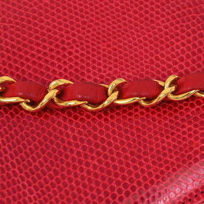 Chanel * 1989-1991 Red Lizard Turnlock Mini Full Flap Shoulder Bag