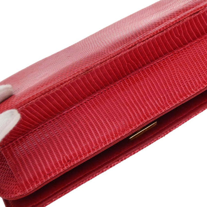 Chanel * 1989-1991 Red Lizard Turnlock Mini Full Flap Shoulder Bag