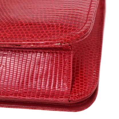 Chanel * 1989-1991 Red Lizard Turnlock Mini Full Flap Shoulder Bag