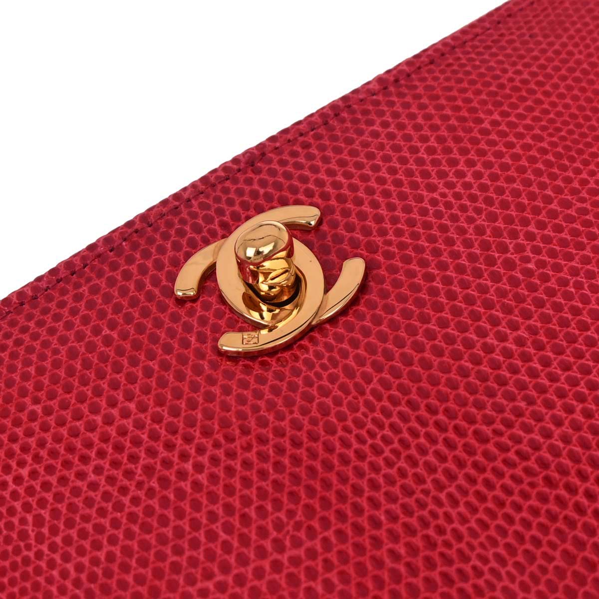 Chanel * 1989-1991 Red Lizard Turnlock Mini Full Flap Shoulder Bag