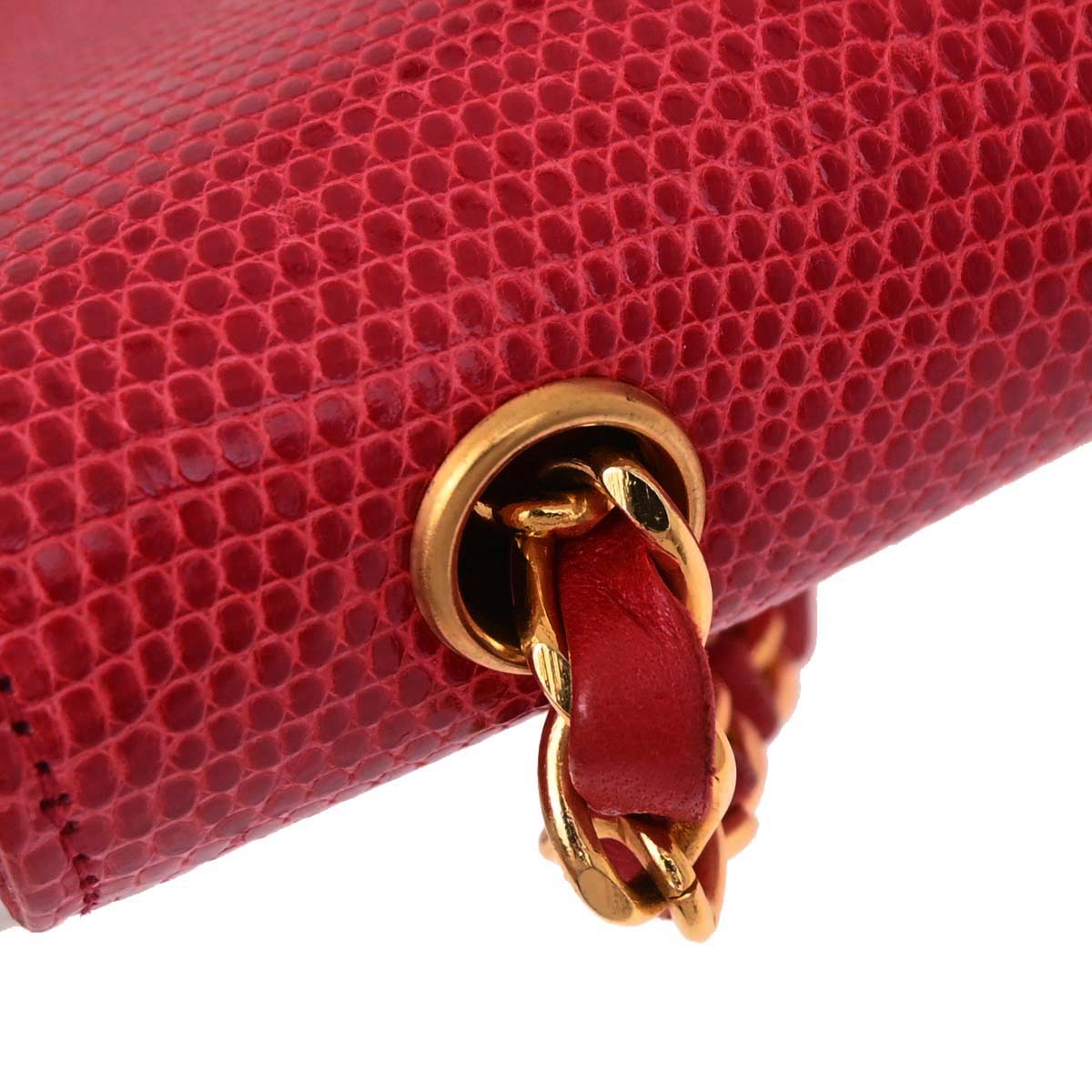 Chanel * 1989-1991 Red Lizard Turnlock Mini Full Flap Shoulder Bag
