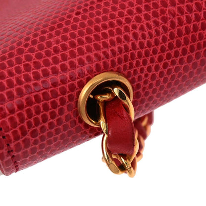 Chanel * 1989-1991 Red Lizard Turnlock Mini Full Flap Shoulder Bag