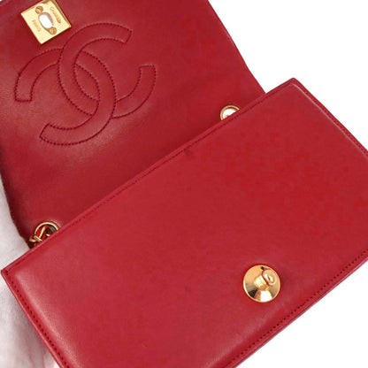Chanel * 1989-1991 Red Lizard Turnlock Mini Full Flap Shoulder Bag