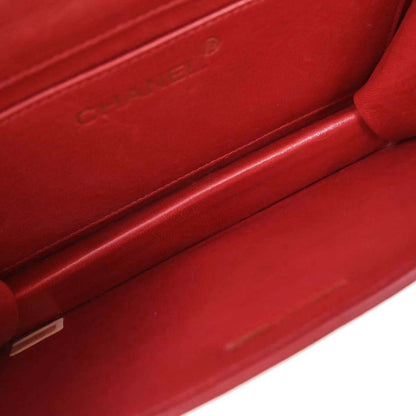 Chanel * 1989-1991 Red Lizard Turnlock Mini Full Flap Shoulder Bag