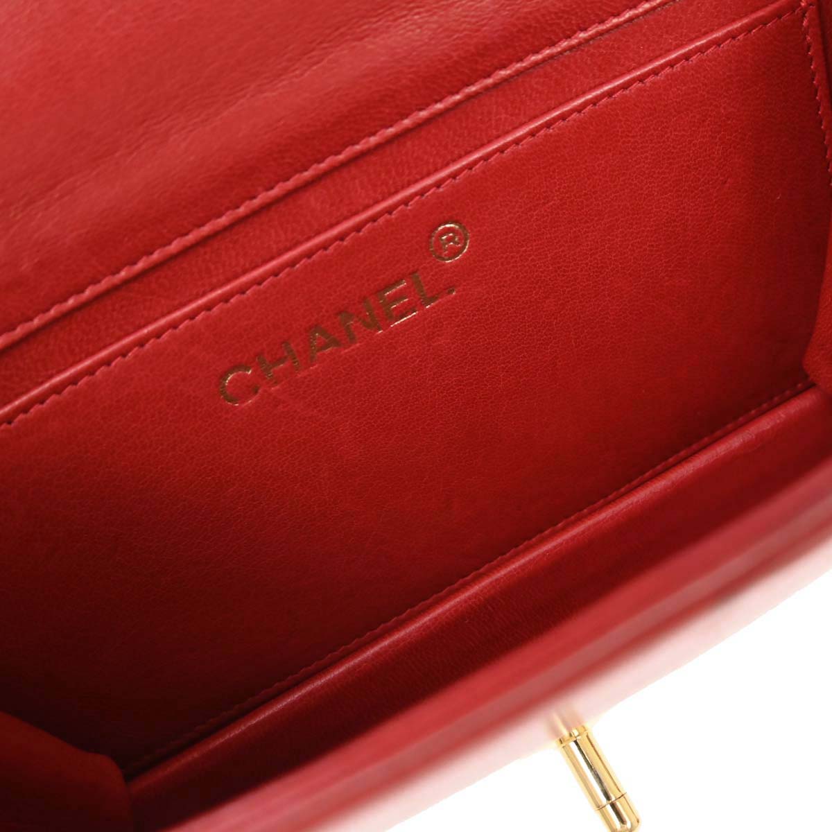 Chanel * 1989-1991 Red Lizard Turnlock Mini Full Flap Shoulder Bag