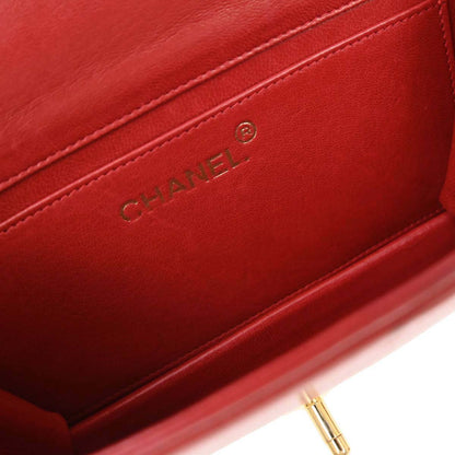 Chanel * 1989-1991 Red Lizard Turnlock Mini Full Flap Shoulder Bag