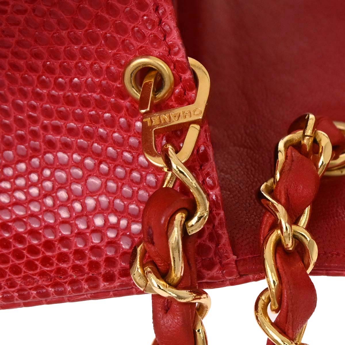 Chanel * 1989-1991 Red Lizard Turnlock Mini Full Flap Shoulder Bag
