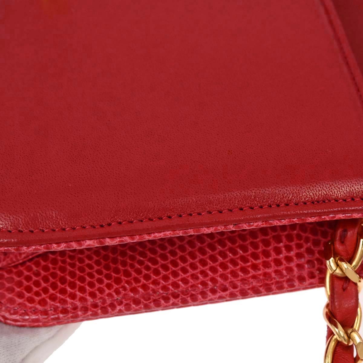 Chanel * 1989-1991 Red Lizard Turnlock Mini Full Flap Shoulder Bag