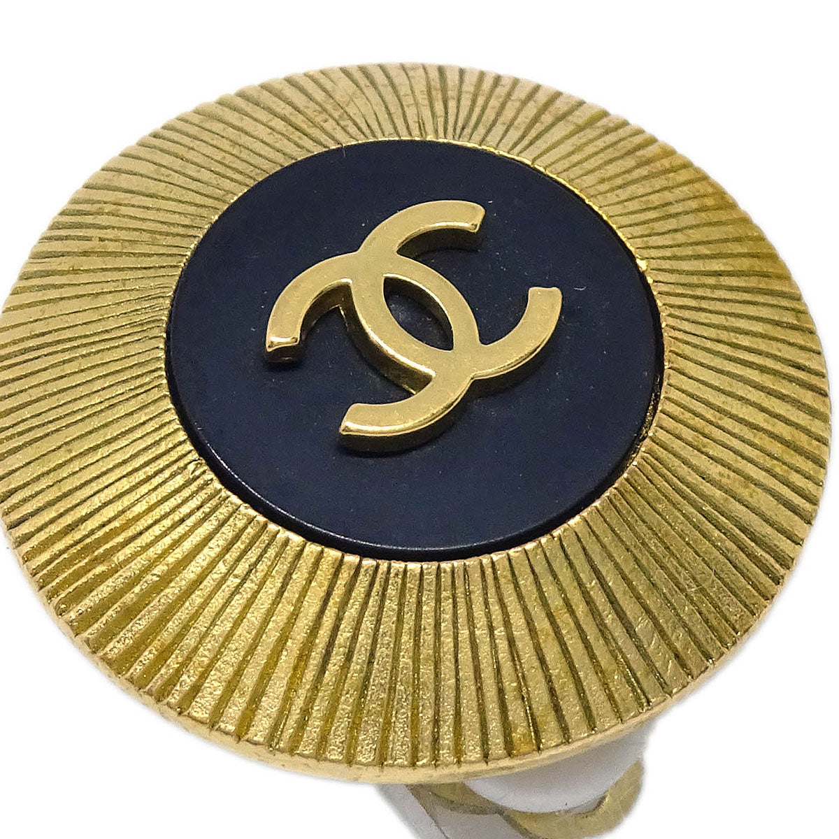 Chanel Button Clip-On Earrings Gold Black 95P