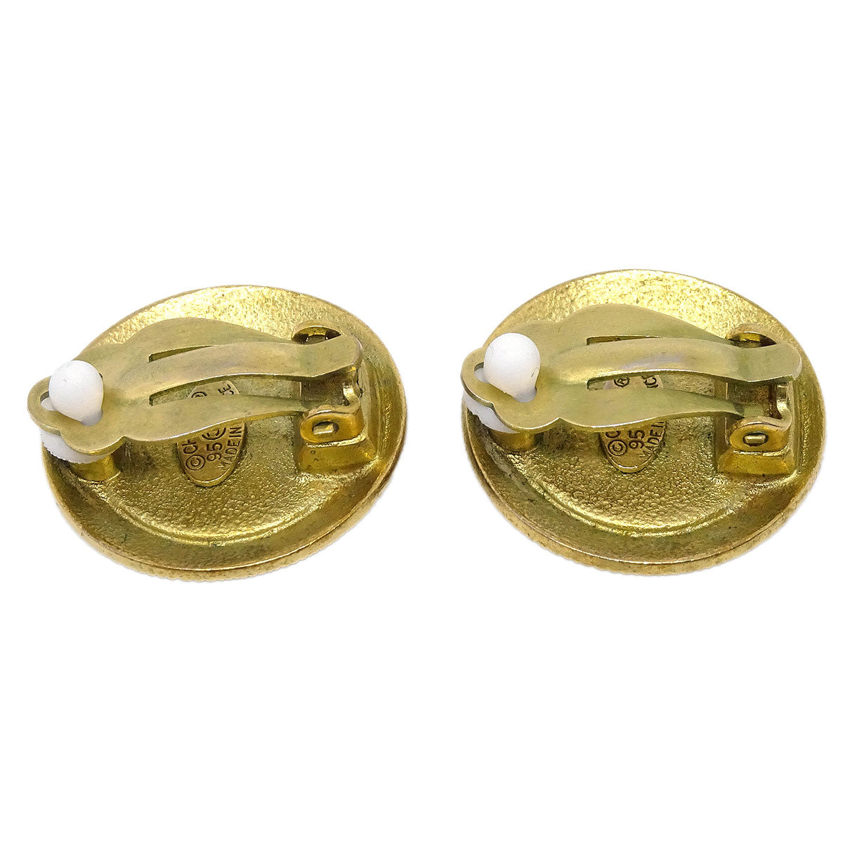 Chanel Button Clip-On Earrings Gold Black 95P