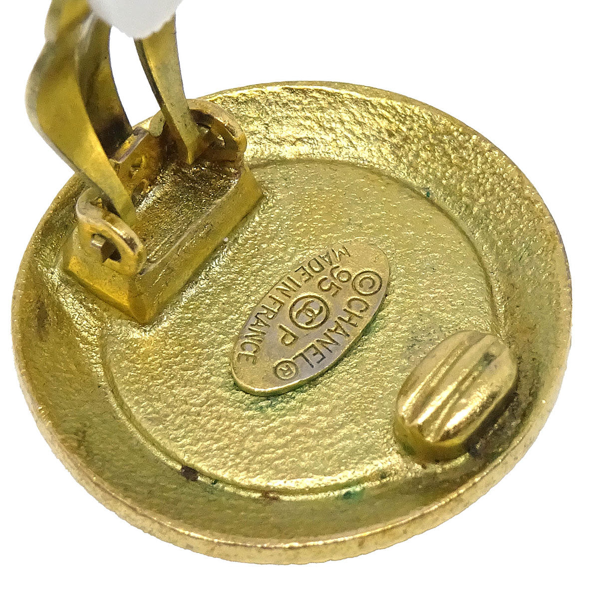 Chanel Button Clip-On Earrings Gold Black 95P