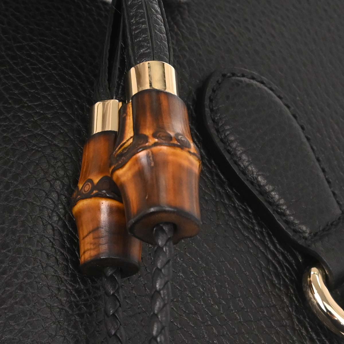 Gucci Black Leather Bamboo Tassel Tote 2way Shoulder Handbag